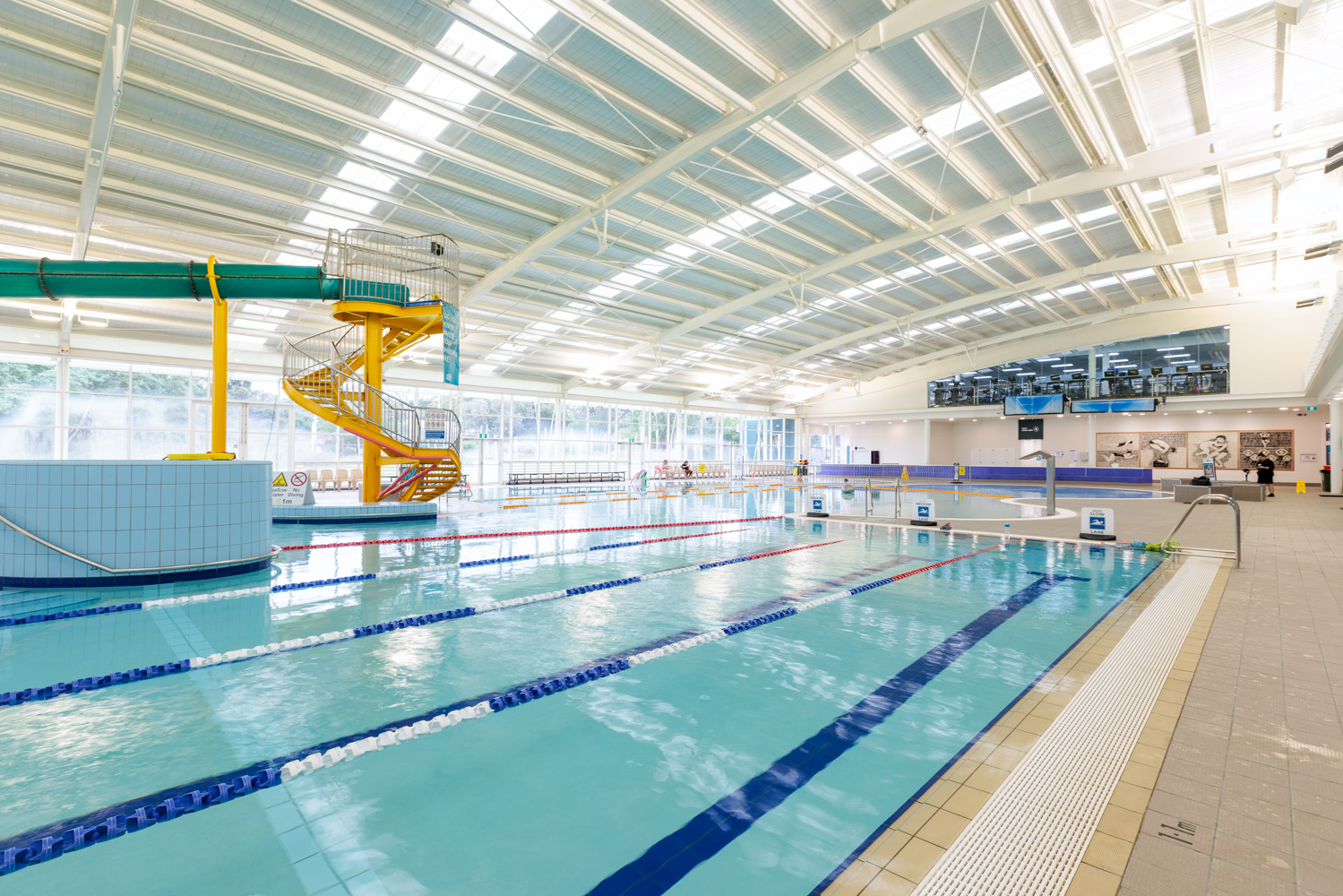 A photo of the indoor 25m pool and waterslide