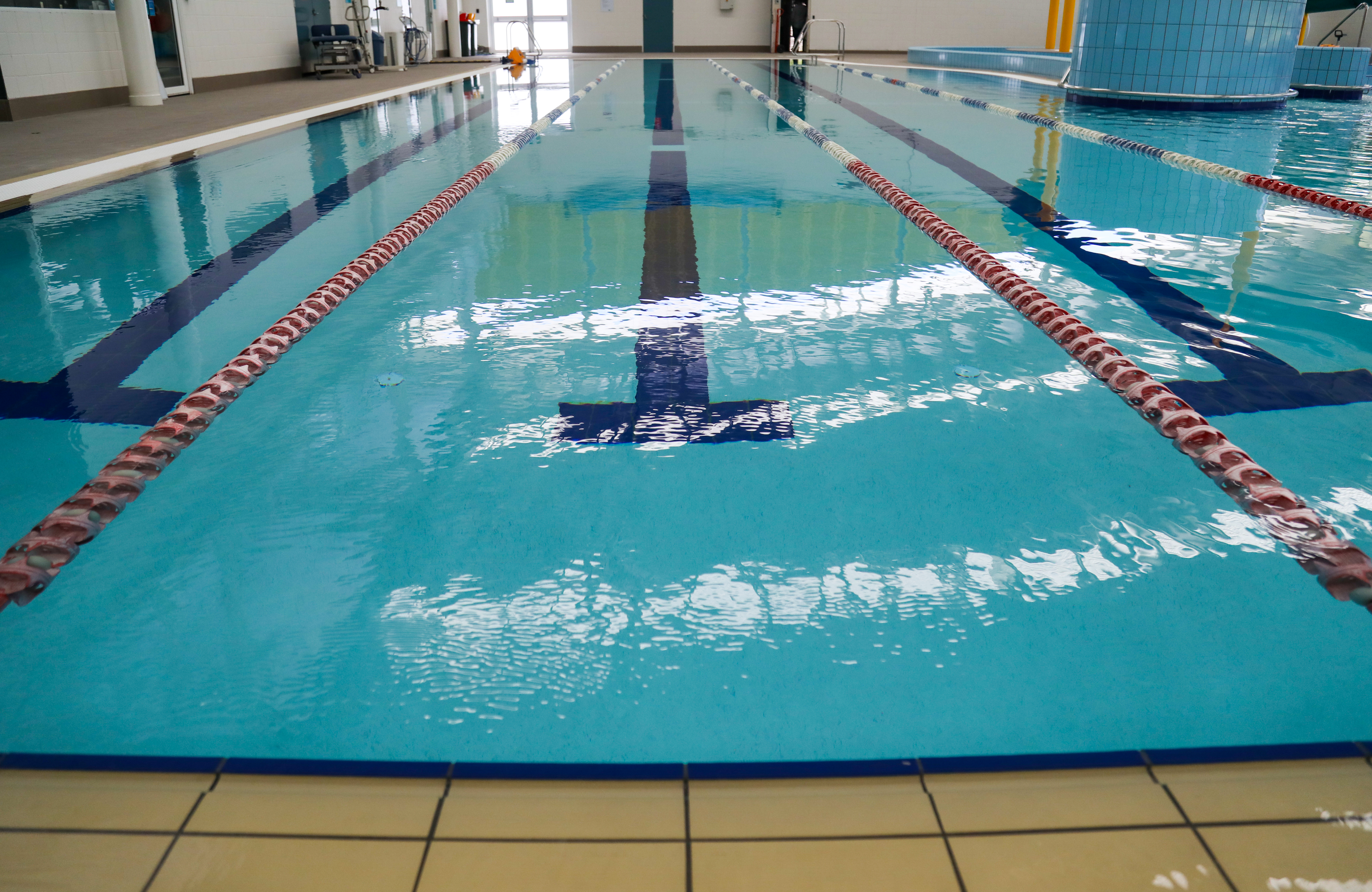 A low level shot of a swimming lane within the 25m indoor pool at Arena Joondalup