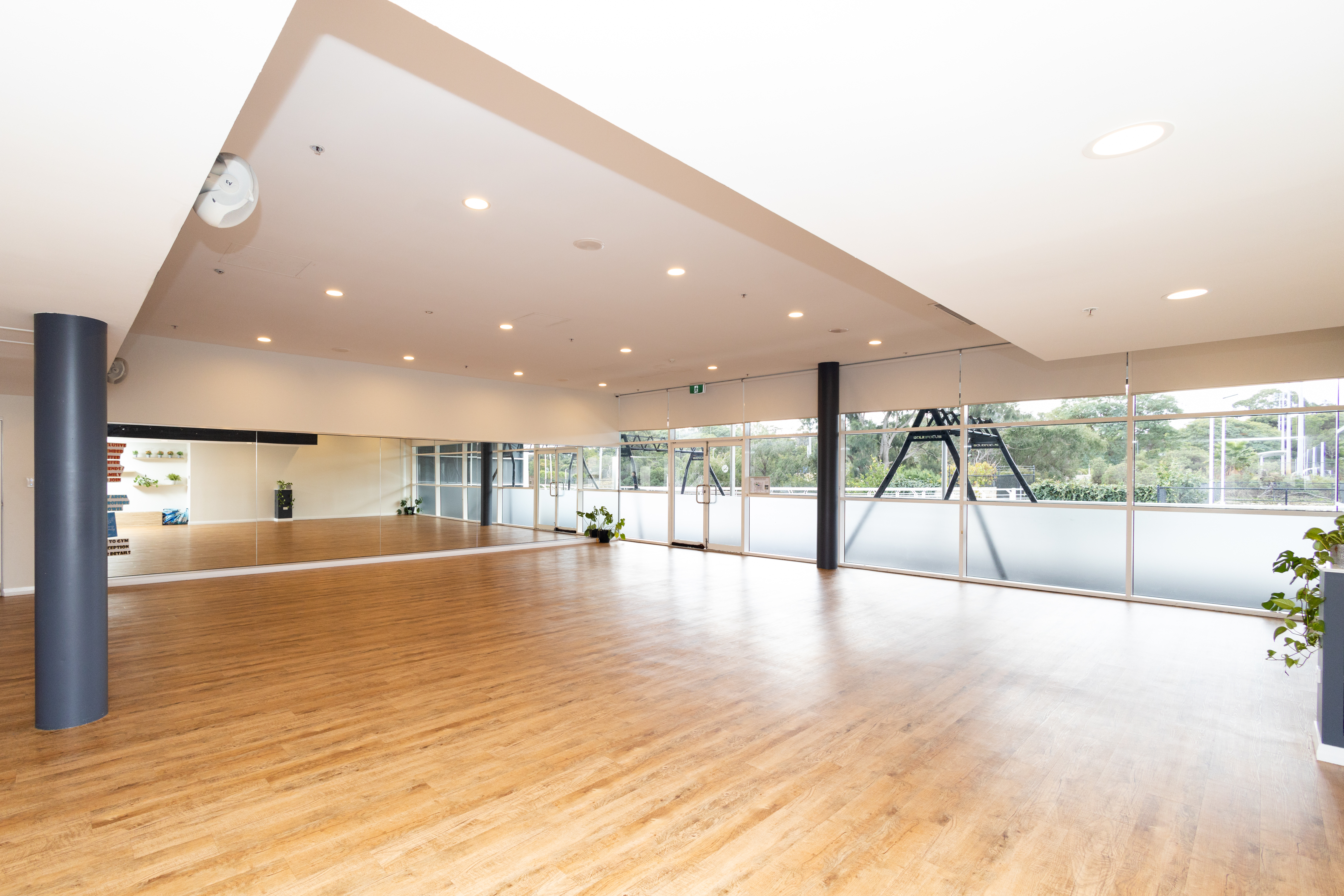 A photo of an empty space designed for group classes