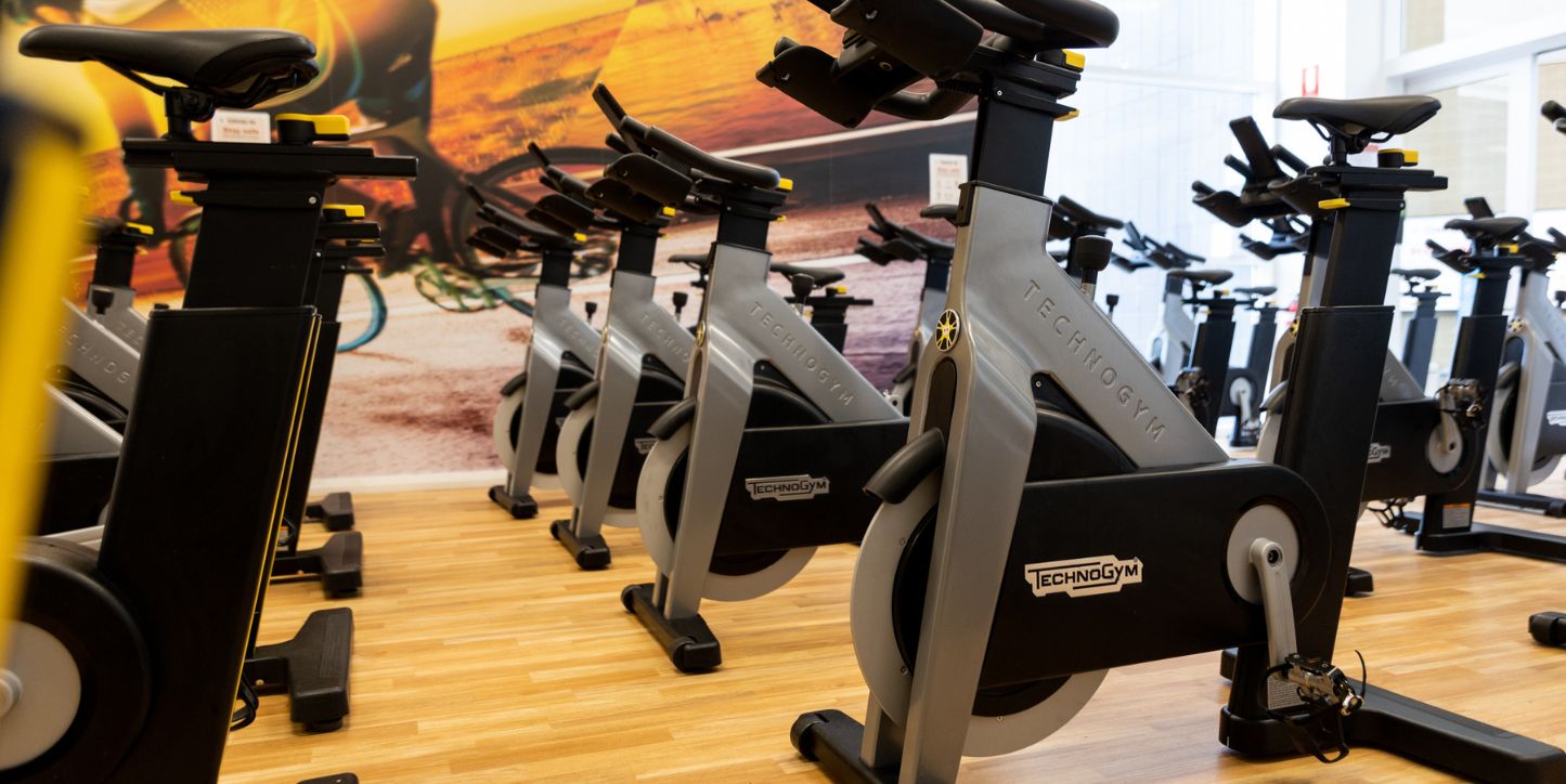A photo of several exercise bikes