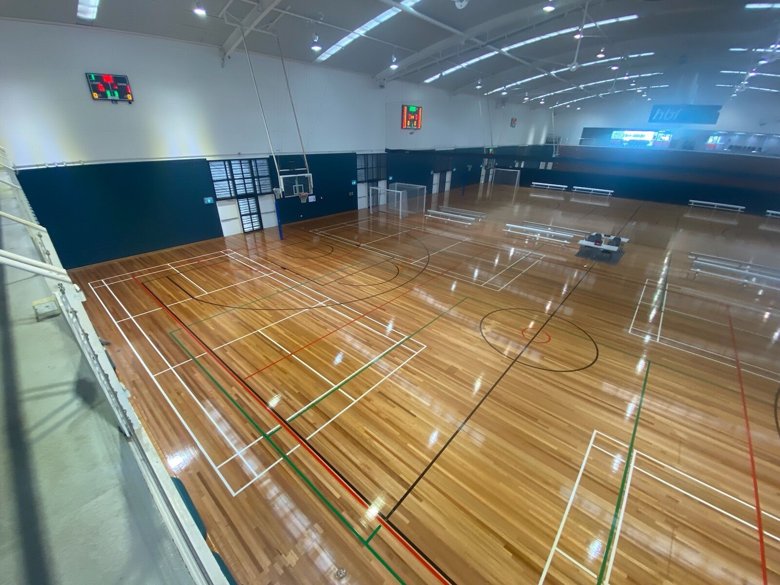 A photo showing the multiple indoor basketball courts located back to back at Arena Joondalup